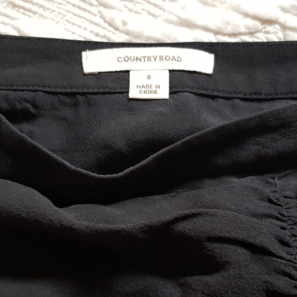 Country Road 100% silk black mini skirt flounce trim - Picture 5 of 8